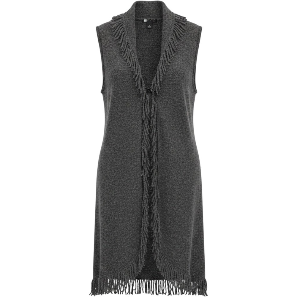 Carole Little‎ Gray Wool Blend Fringe Shawl Collar Longline Sweater Vest XL